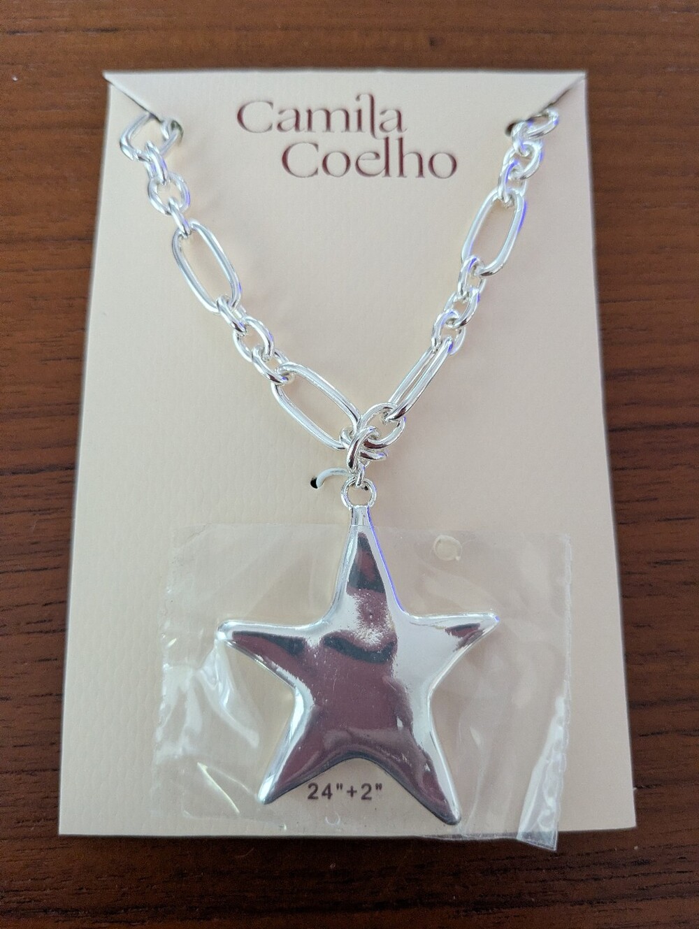 Camila Coelho Large Silver Star Pendant Necklace 24" - 26" NWOT